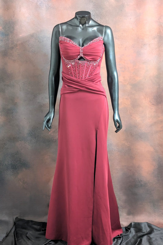 Maroon Embellished Bustier Gown