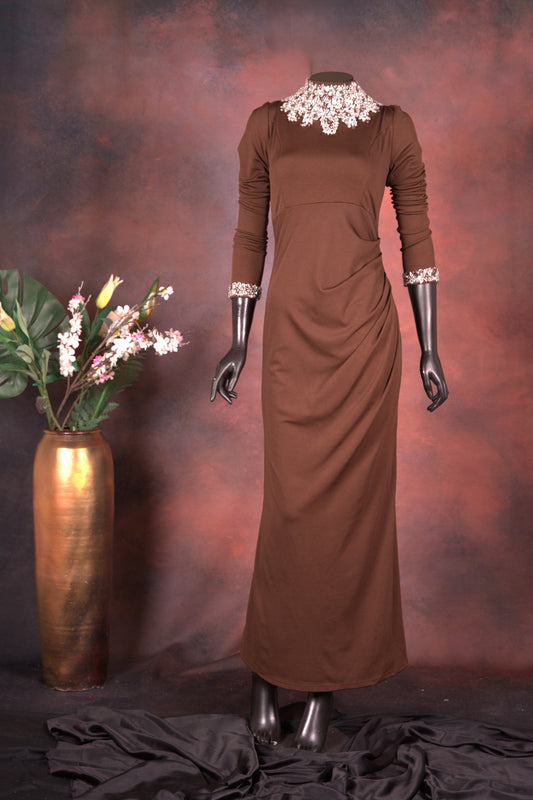Chocolate Brown Embellished Neck Gown