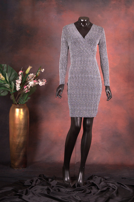 Silver Glitter V Neck Bodycon Wrap Dress