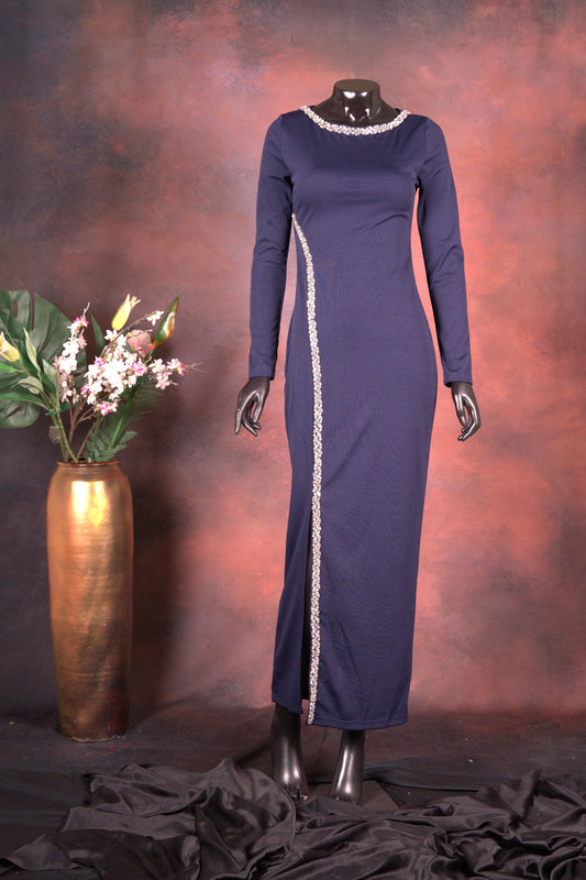 Navy Blue Crystal Embellished Gown