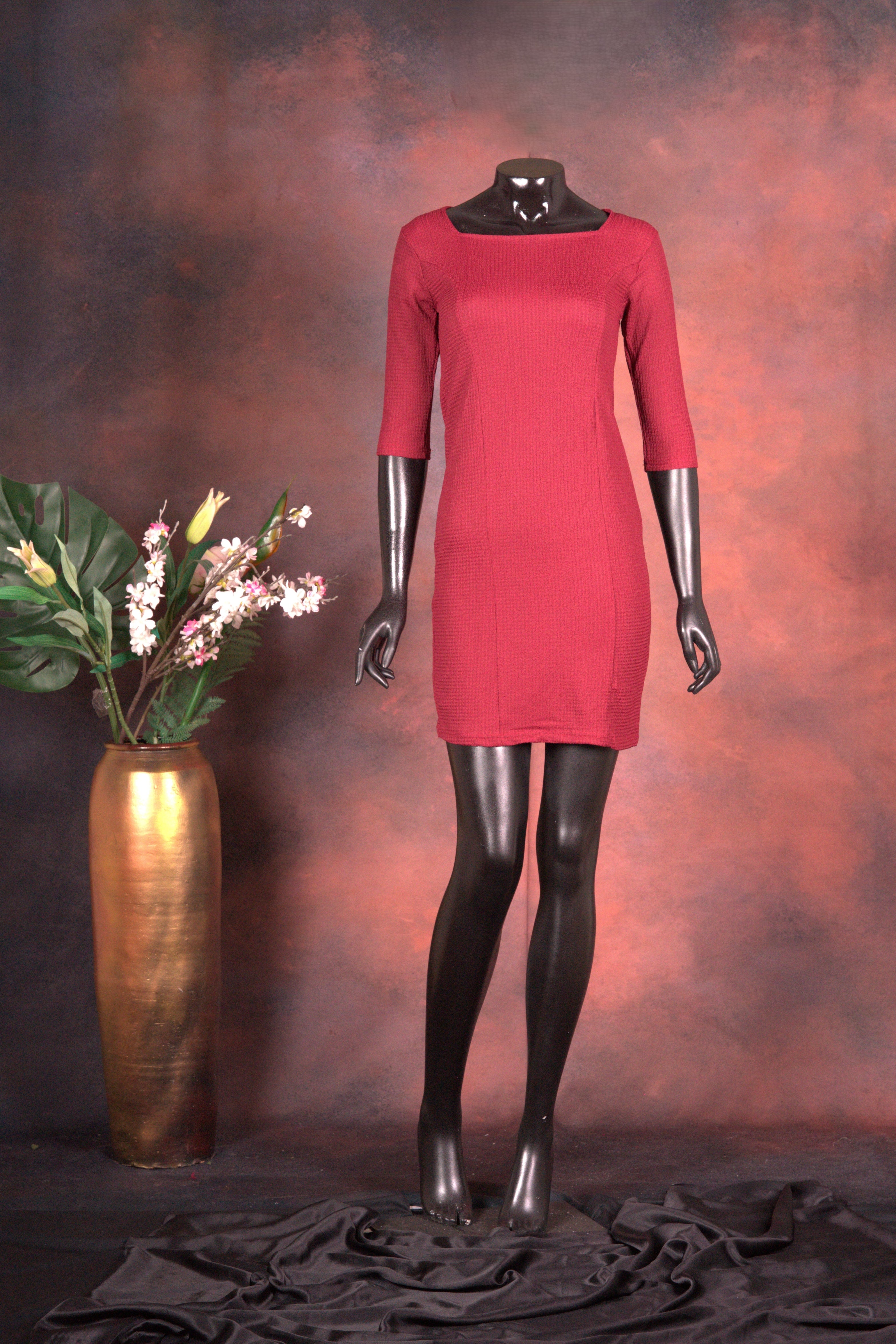 Maroon Textured Bodycon Dress