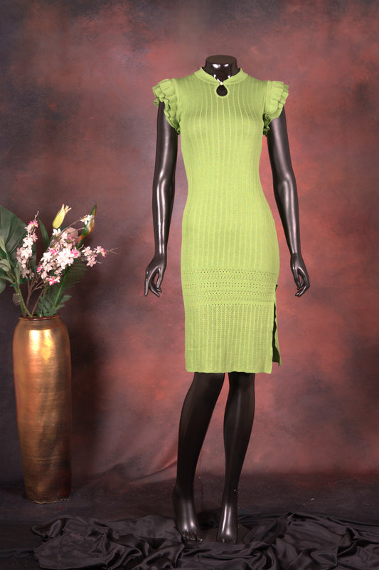 Lime Green Ribbed Knit Midi Dress