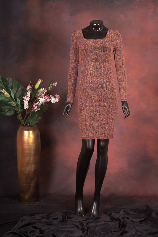 Copper Sequin Knit Bodycon Dress