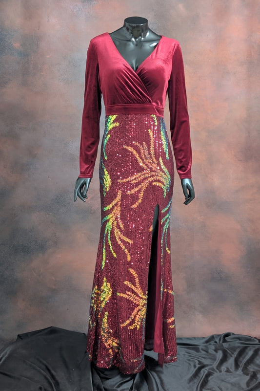 Velvet & Sequin Embellished Gown