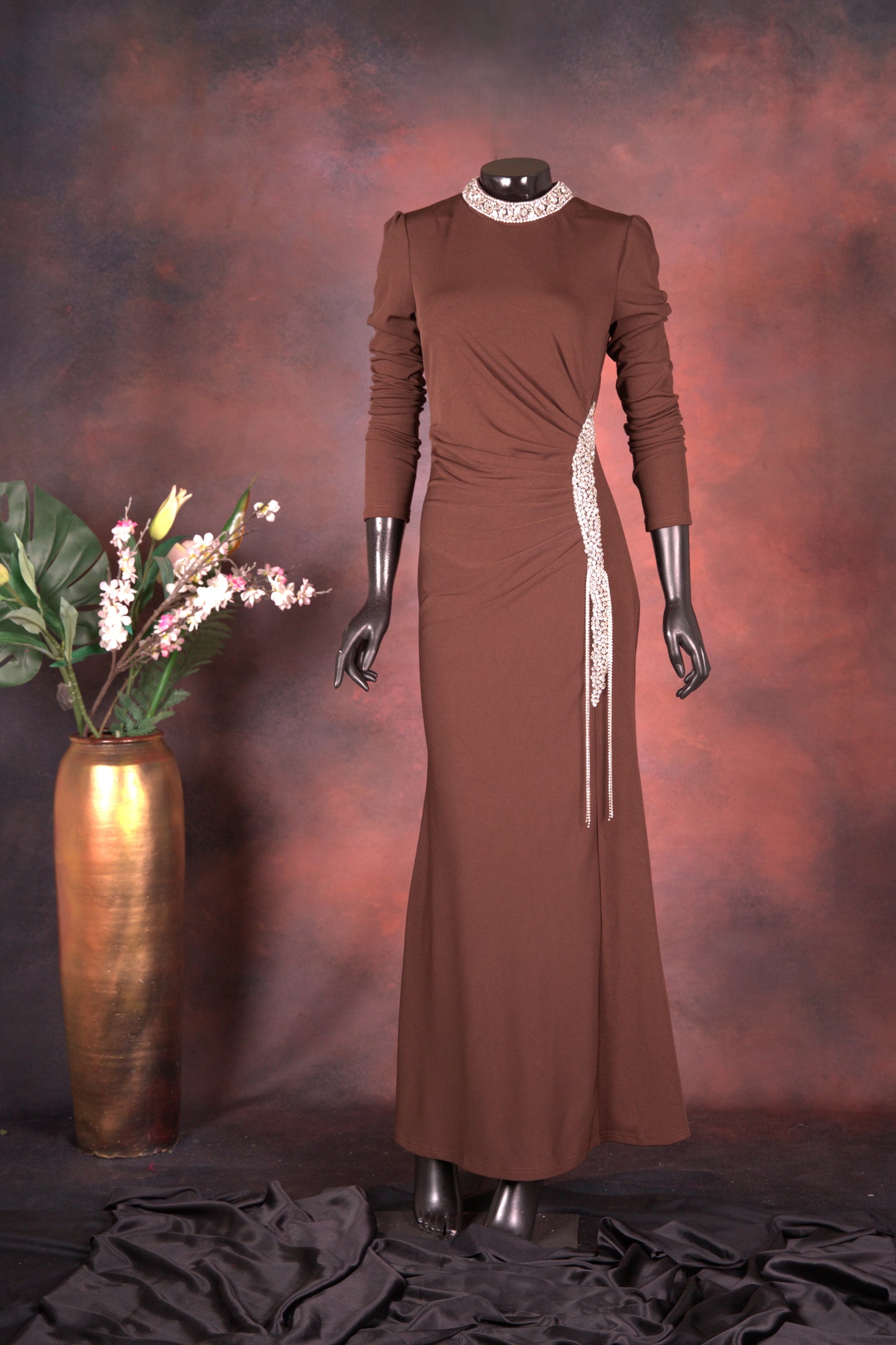 Chocolate Brown Embellished Evening Gown