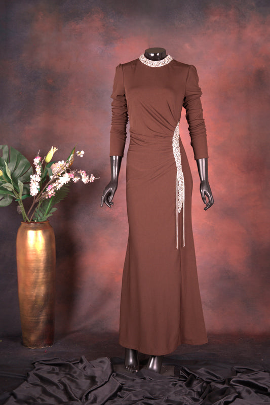 Chocolate Brown Embellished Evening Gown