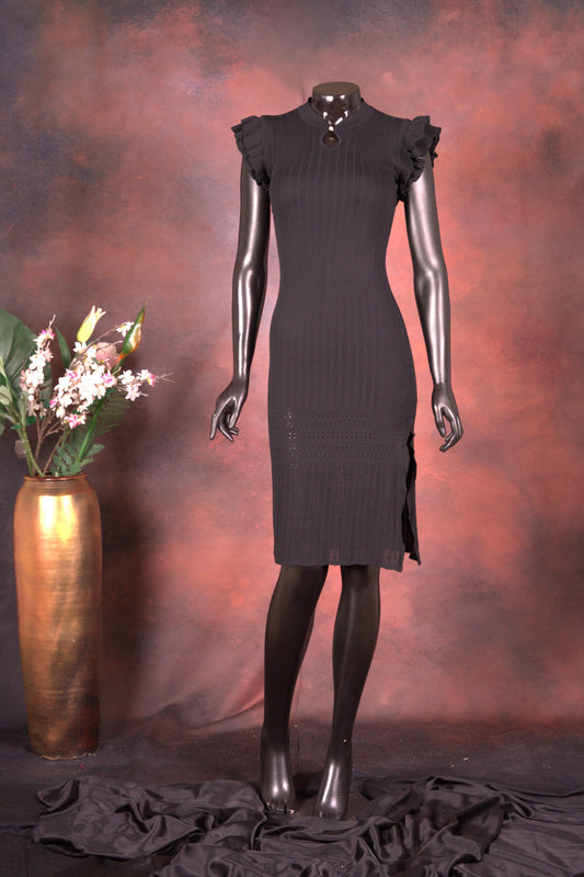 Black Ribbed Knit Midi Dress