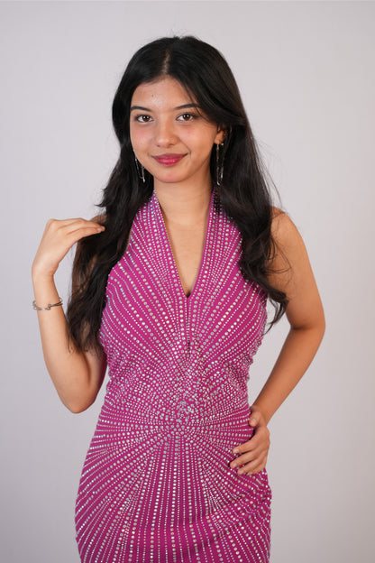 Black Embellished Halter Bodycon Dress-Teen