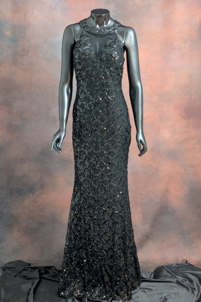 Champagne Silver Sequin Halter Neck Gown