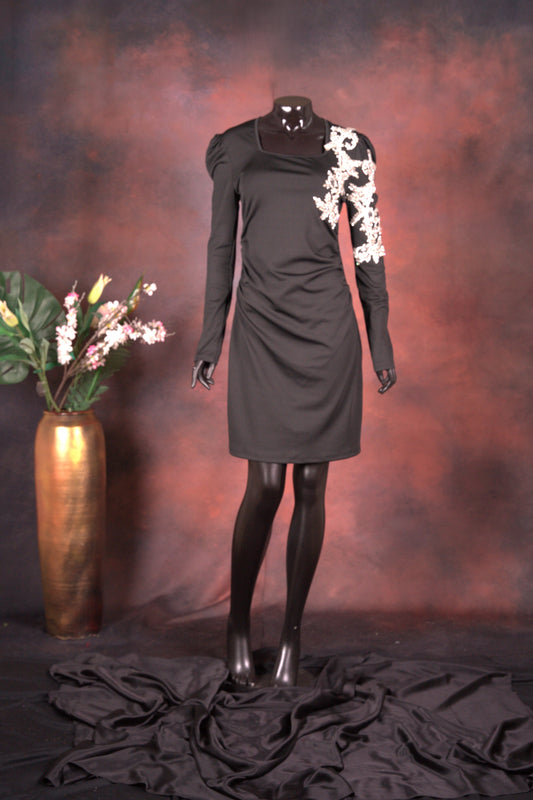 Black Embellished One-Shoulder Dress