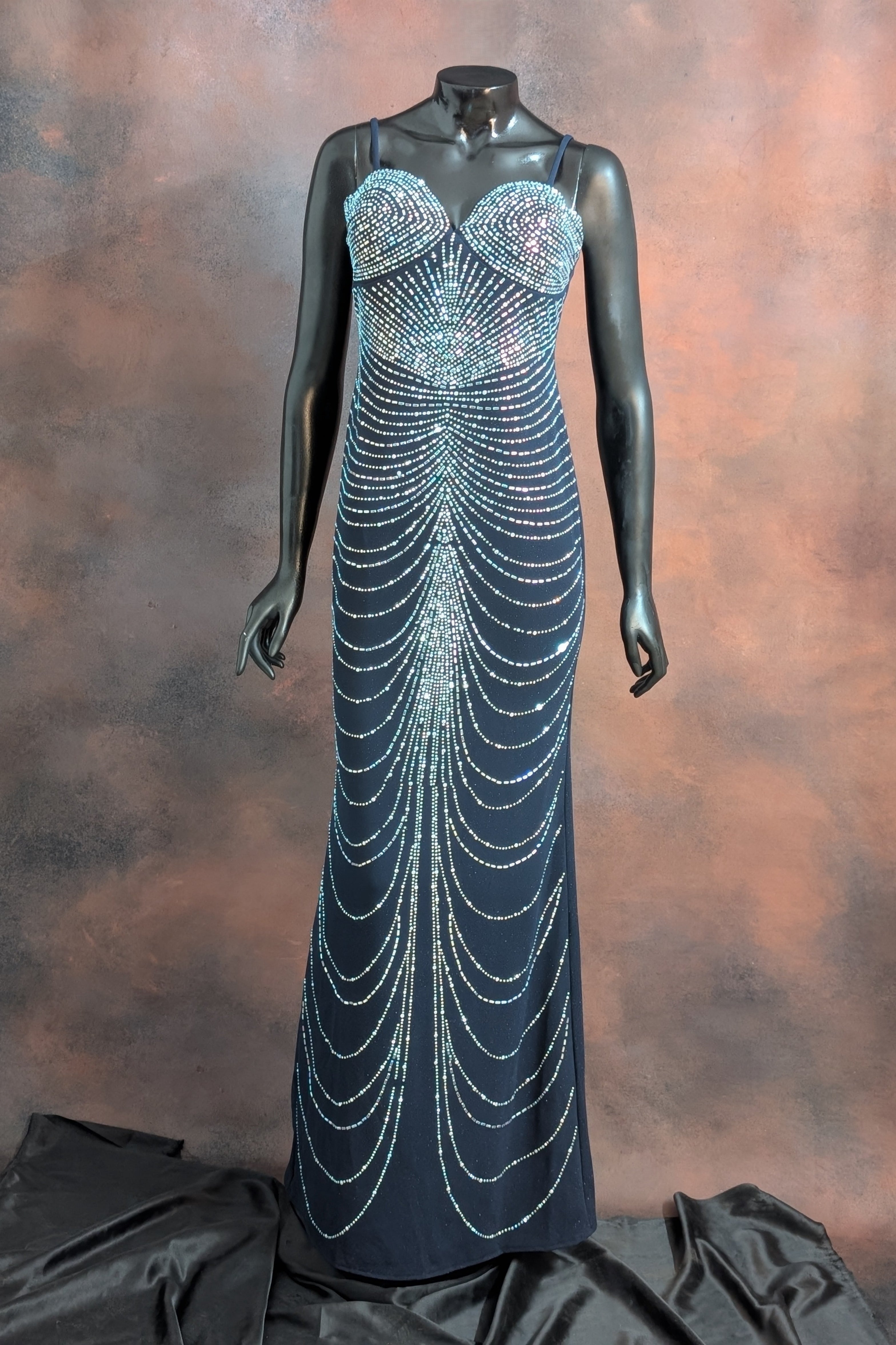 Crystal Draped Embellished Evening Gown