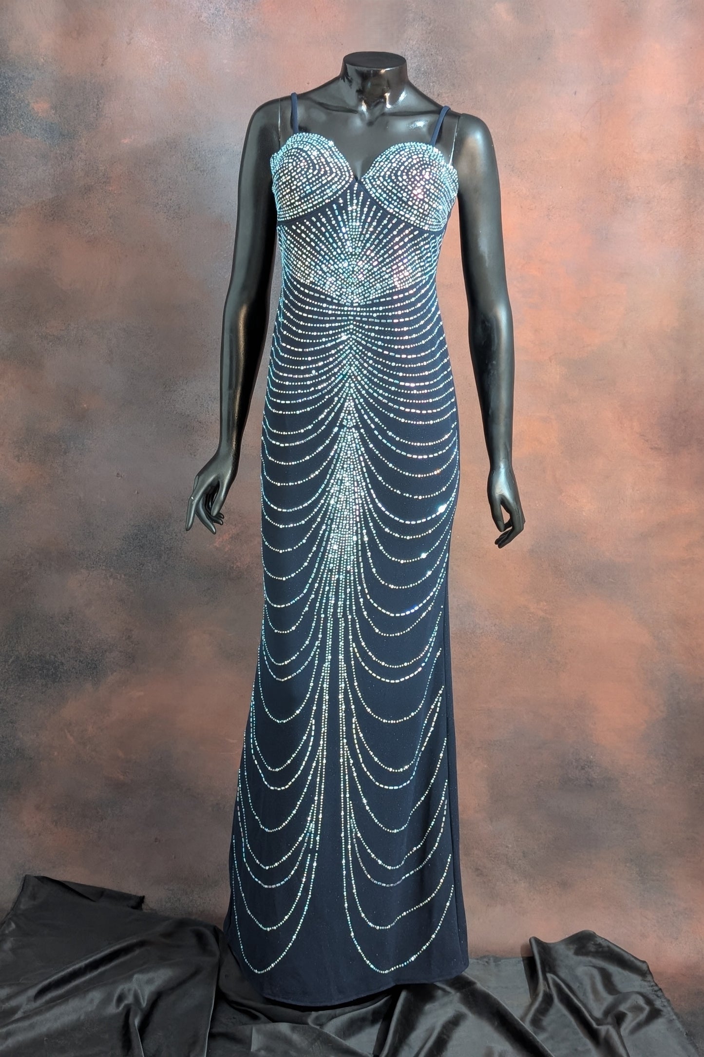 Crystal Draped Embellished Evening Gown