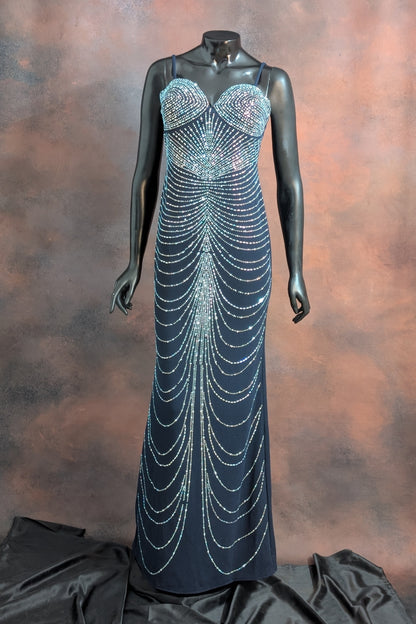 Crystal Draped Embellished Evening Gown