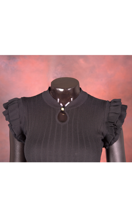 Black Ribbed Knit Midi Dress