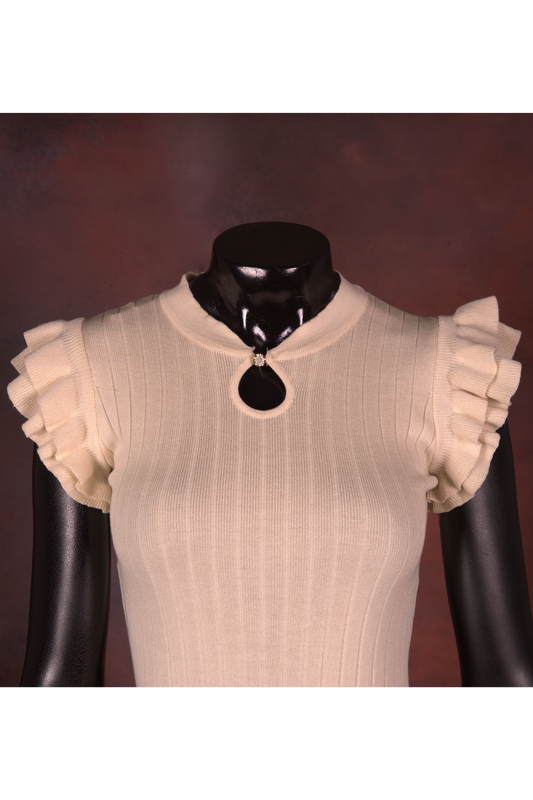 Beige Ribbed Knit Midi Dress