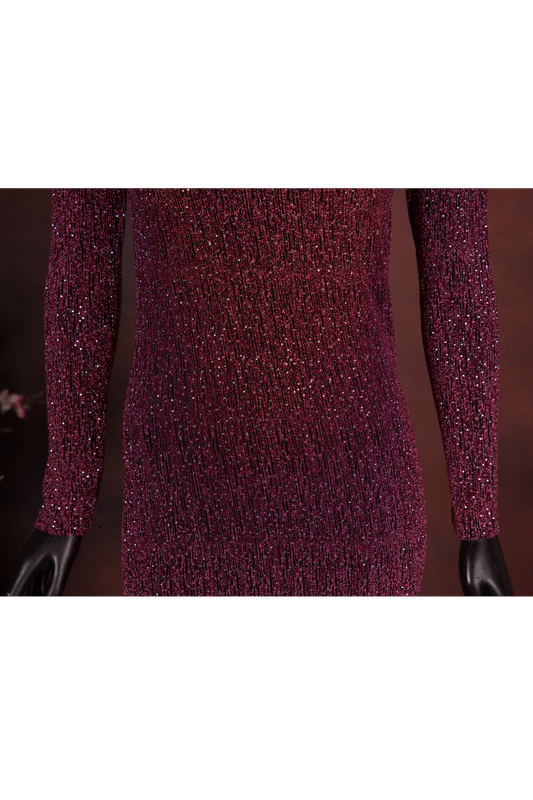 Berry Glitter V-Neck Bodycon Wrap Dress