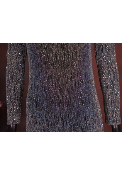 Silver Sequin Knit Bodycon Dress