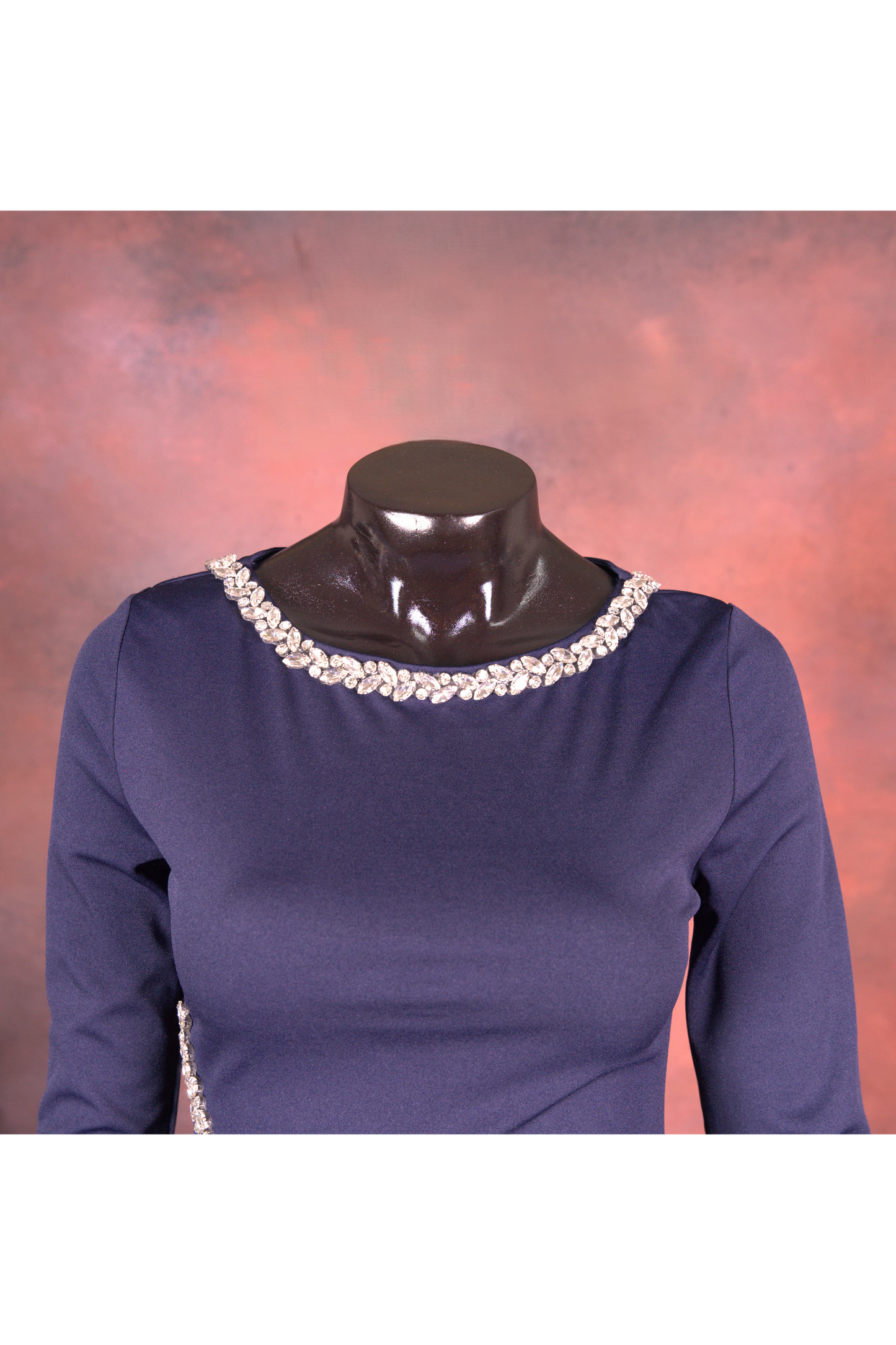 Navy Blue Crystal Embellished Gown