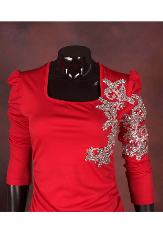 Red Embellished One-Shoulder Dress