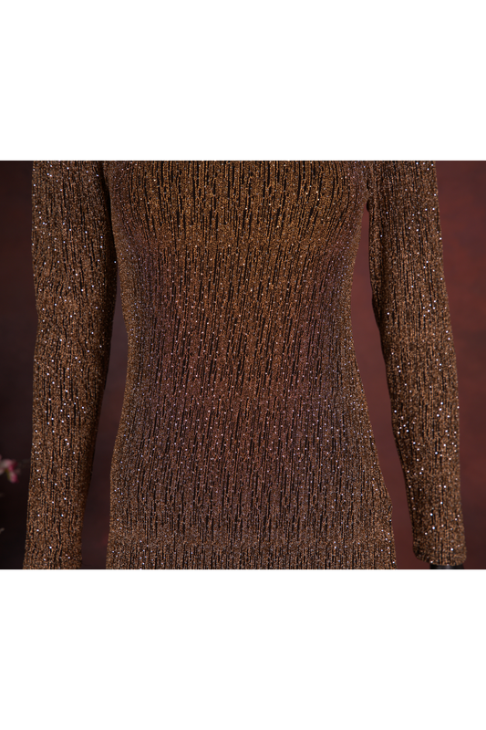 Copper Glitter V-Neck Bodycon Wrap Dress