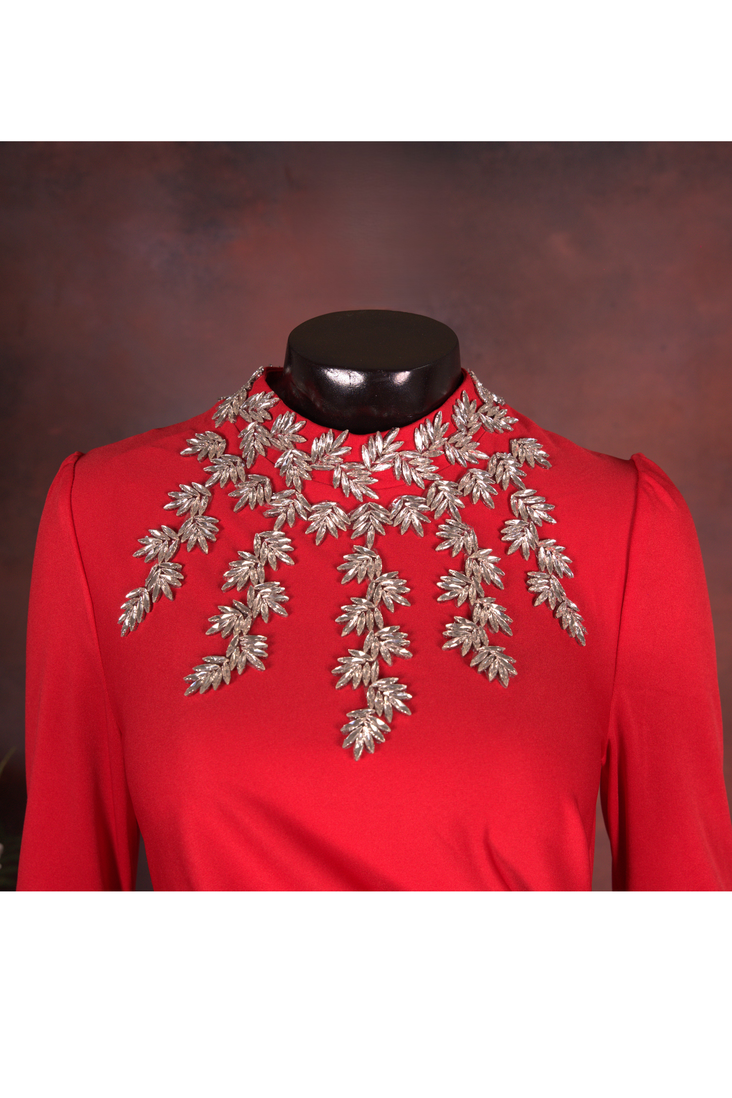 Red Embellished High-Neck Gown