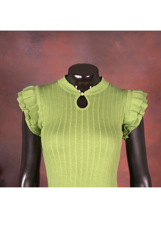 Lime Green Ribbed Knit Midi Dress