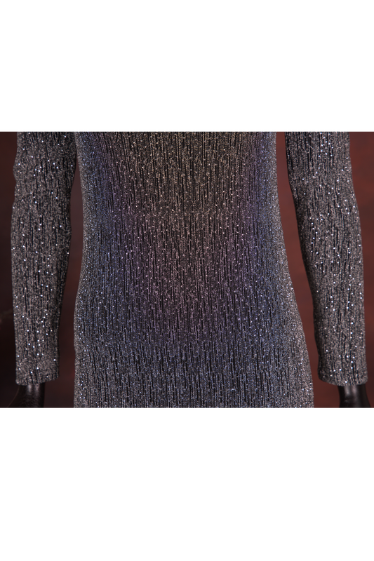 Silver Glitter V Neck Bodycon Wrap Dress