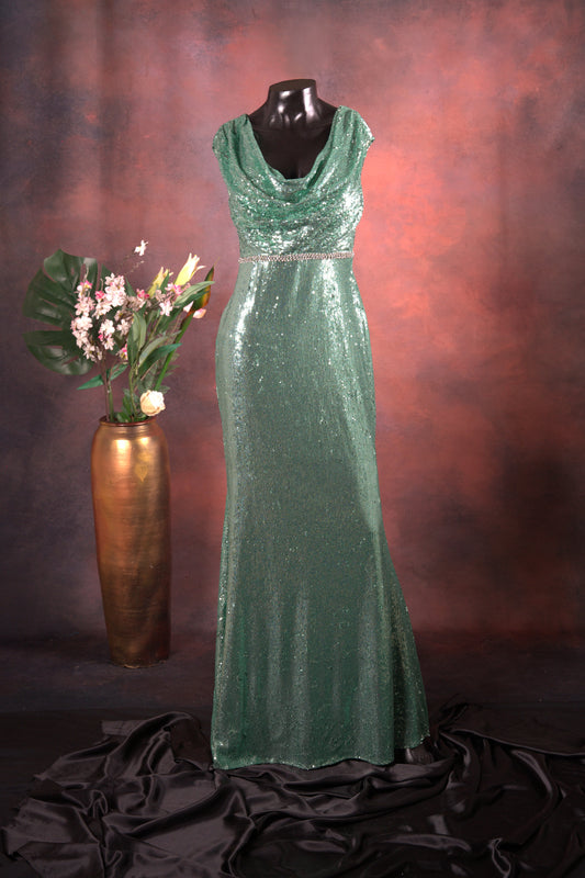Mint Green Sequin Evening Gown