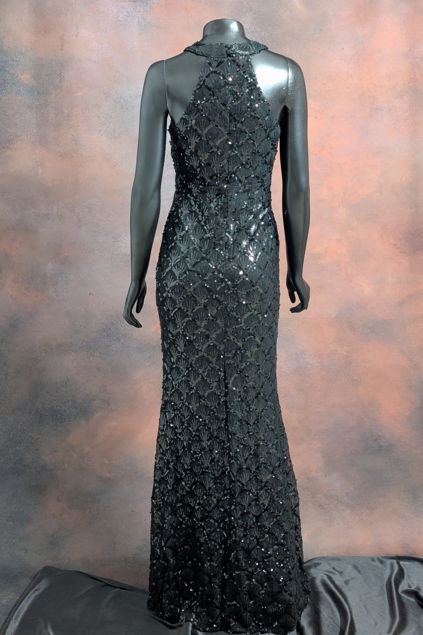 Champagne Silver Sequin Halter Neck Gown