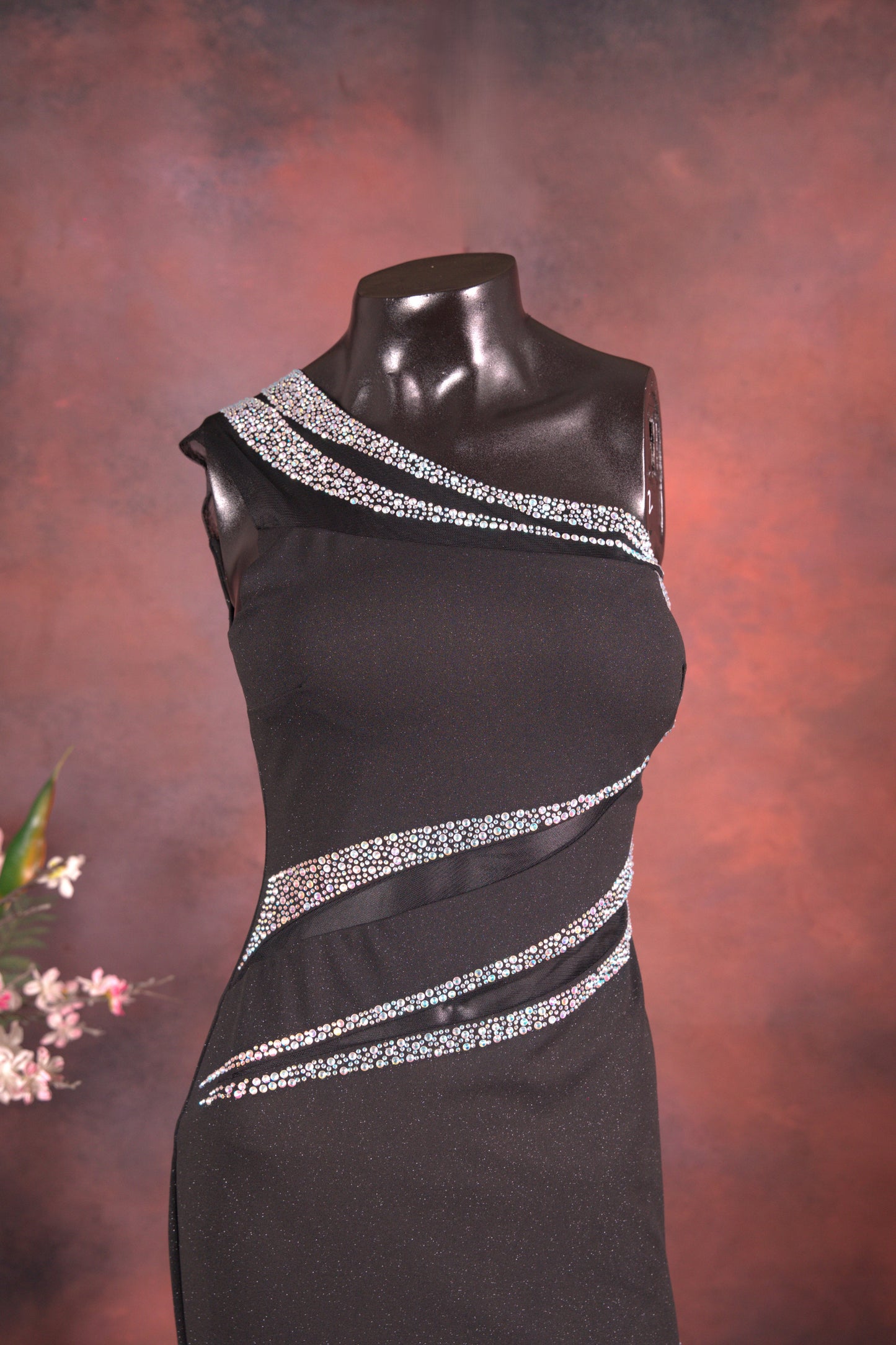 Black One-Shoulder Crystal Gown