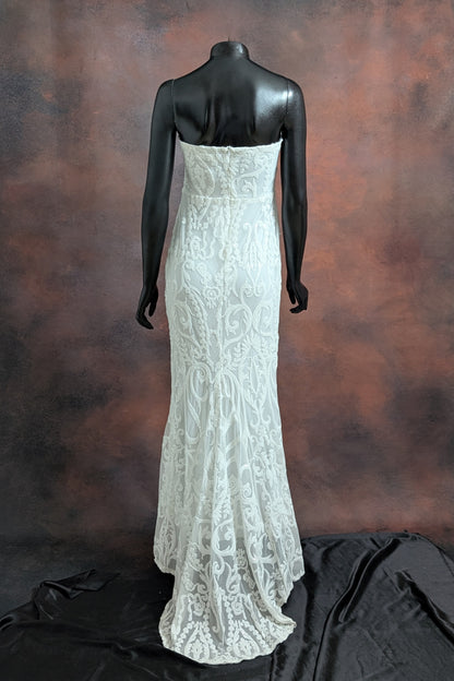 Black & Emerald Green Sequin Strapless Gown with Feather Detailing