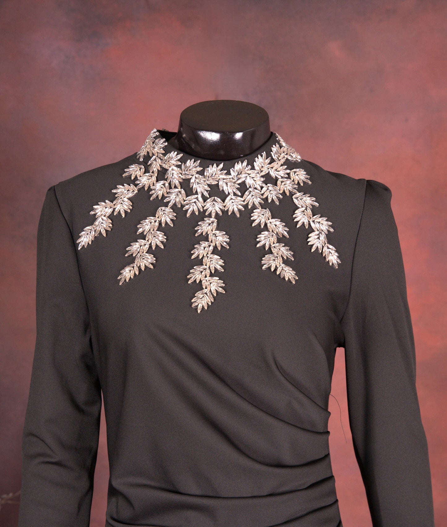 Black Embellished High-Neck Gown