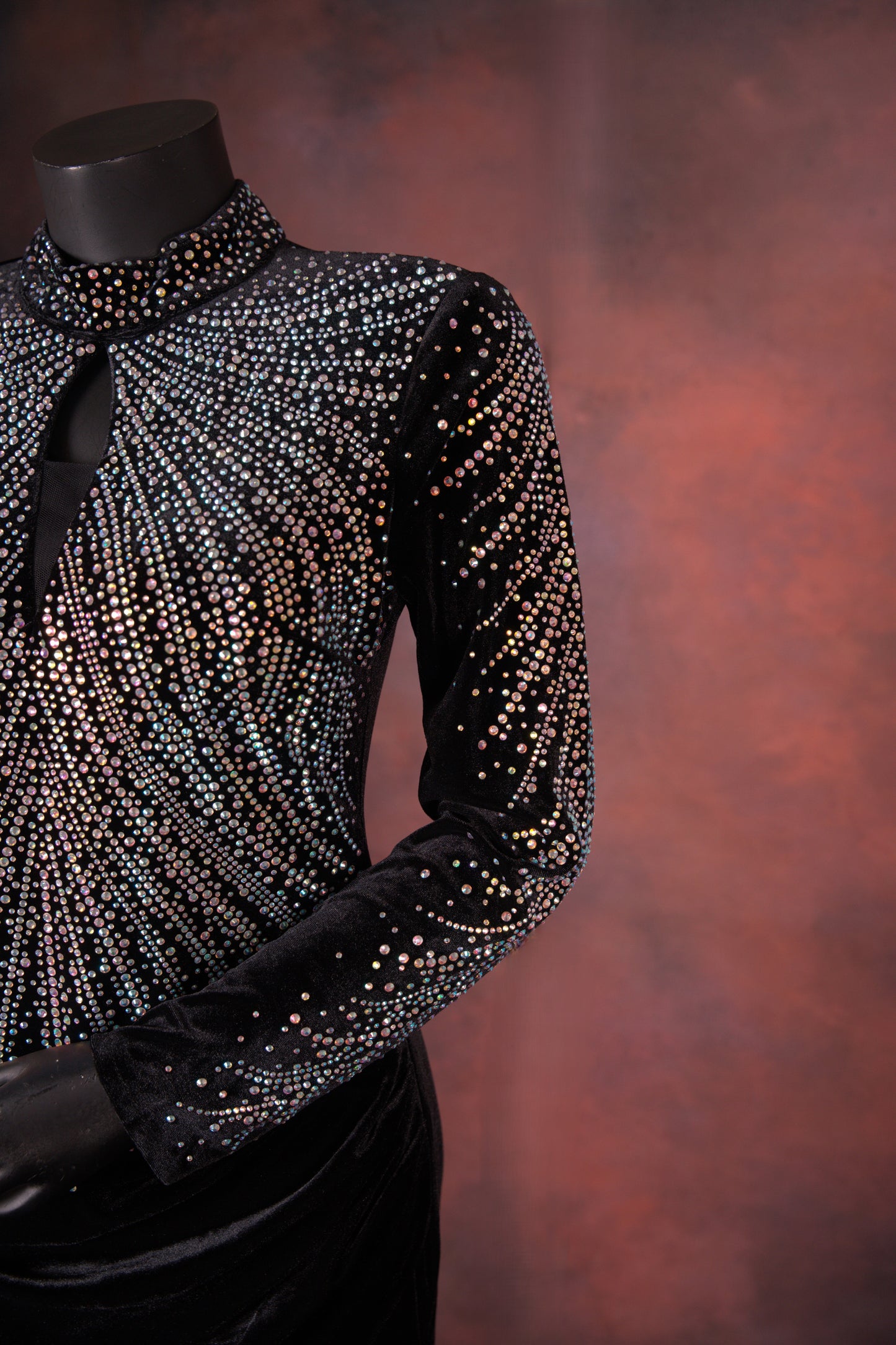 Black Velvet Embellished High Neck Gown