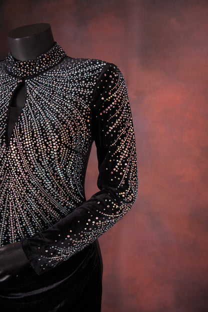 Black Velvet Embellished High Neck Gown