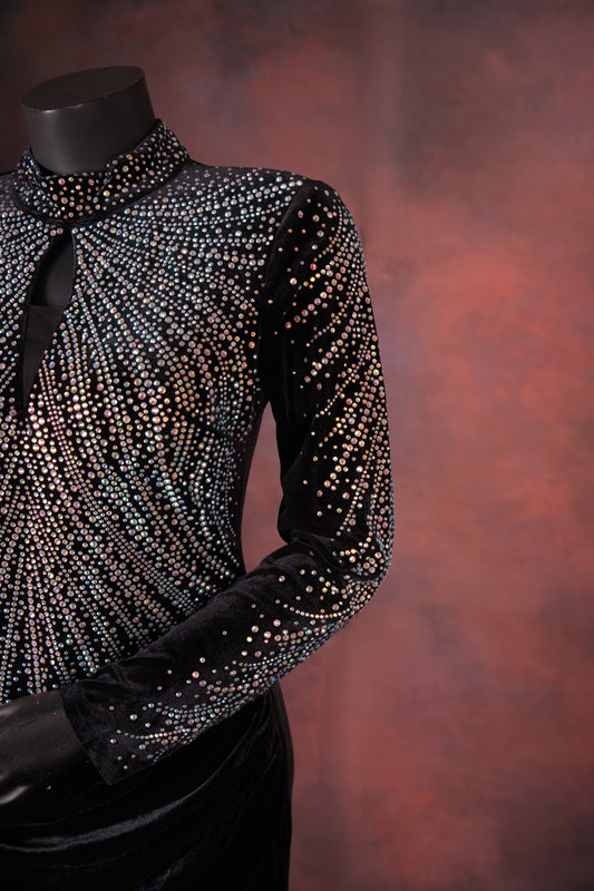 Black Velvet Embellished High Neck Gown