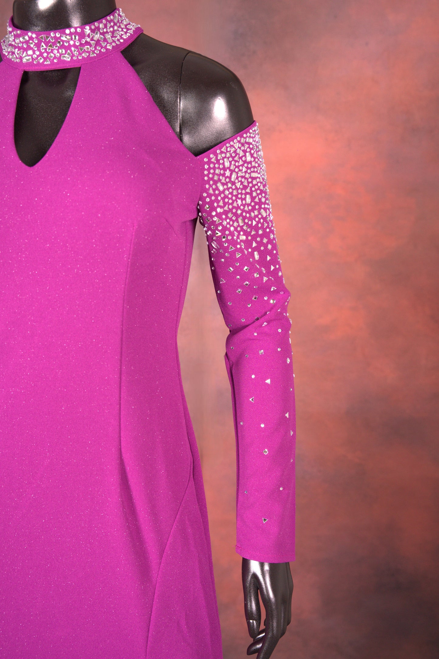 Magenta Embellished Cold Shoulder Gown