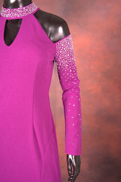 Magenta Embellished Cold Shoulder Gown