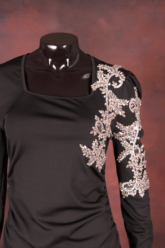 Black Embellished One-Shoulder Dress