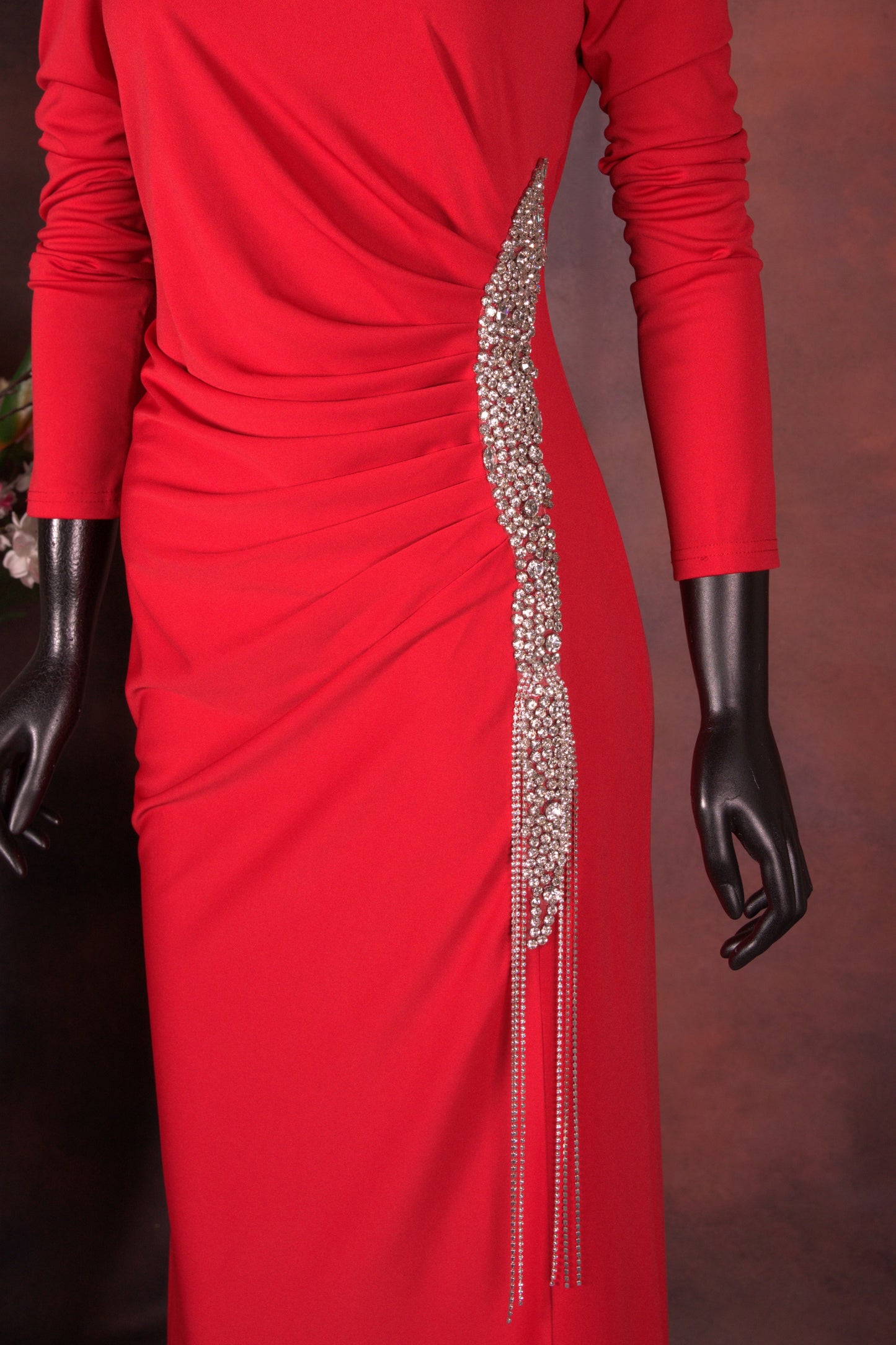 Red Embellished Evening Gown