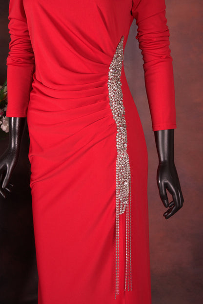 Red Embellished Evening Gown