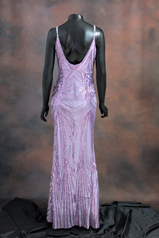 Lilac Geometric Sequin Embellished Gown