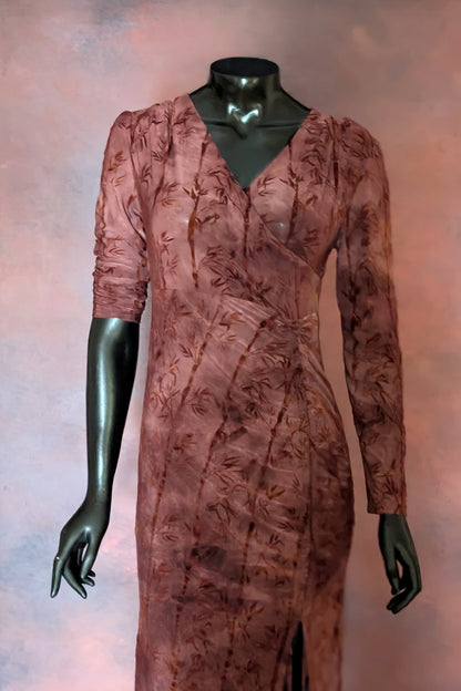 Olive Green Textured Bodycon Dress with Front Slit