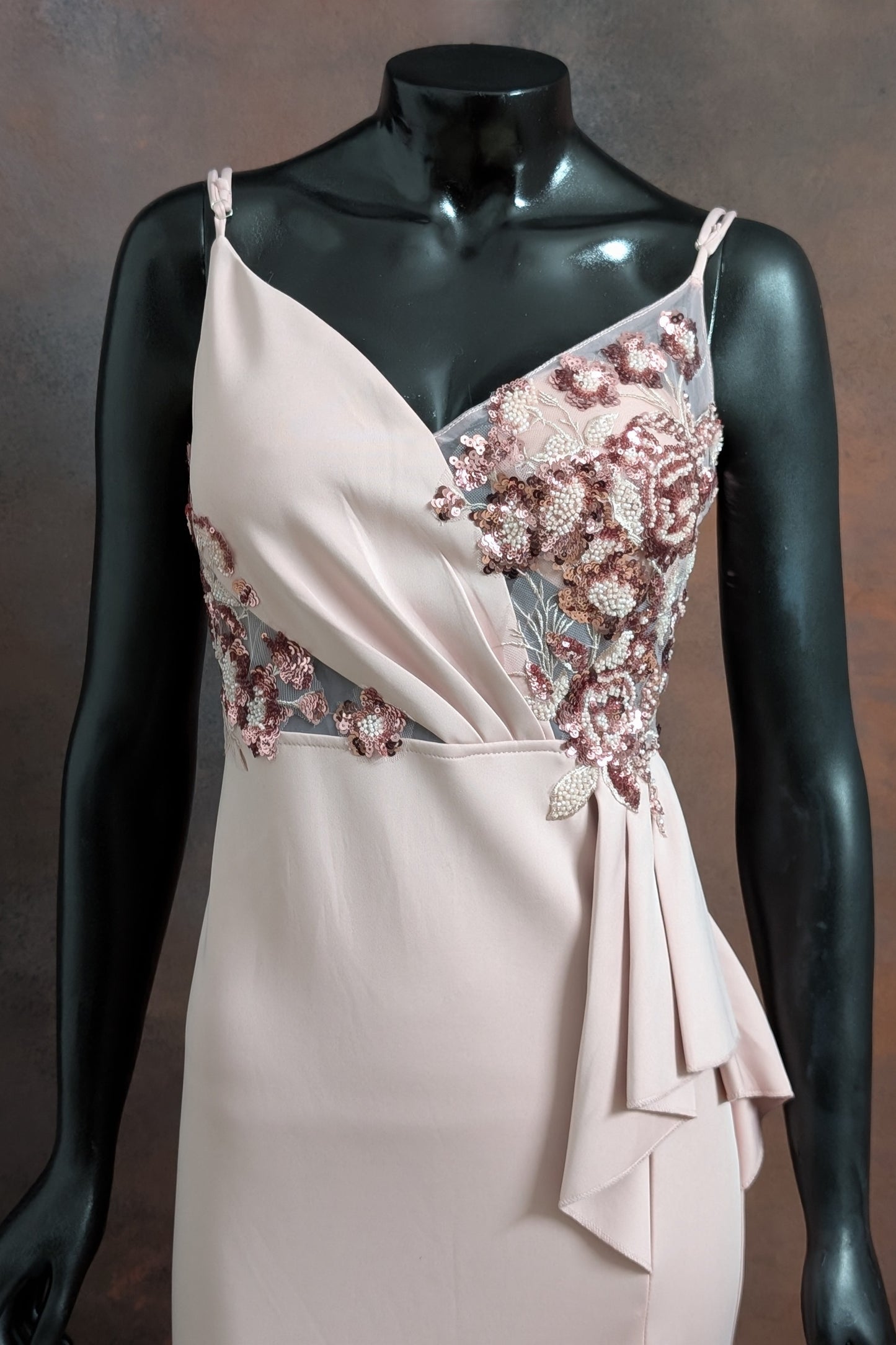 Blush Pink Floral Appliqué Wrap Gown