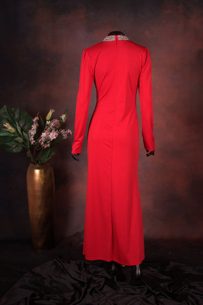 Red Embellished Evening Gown
