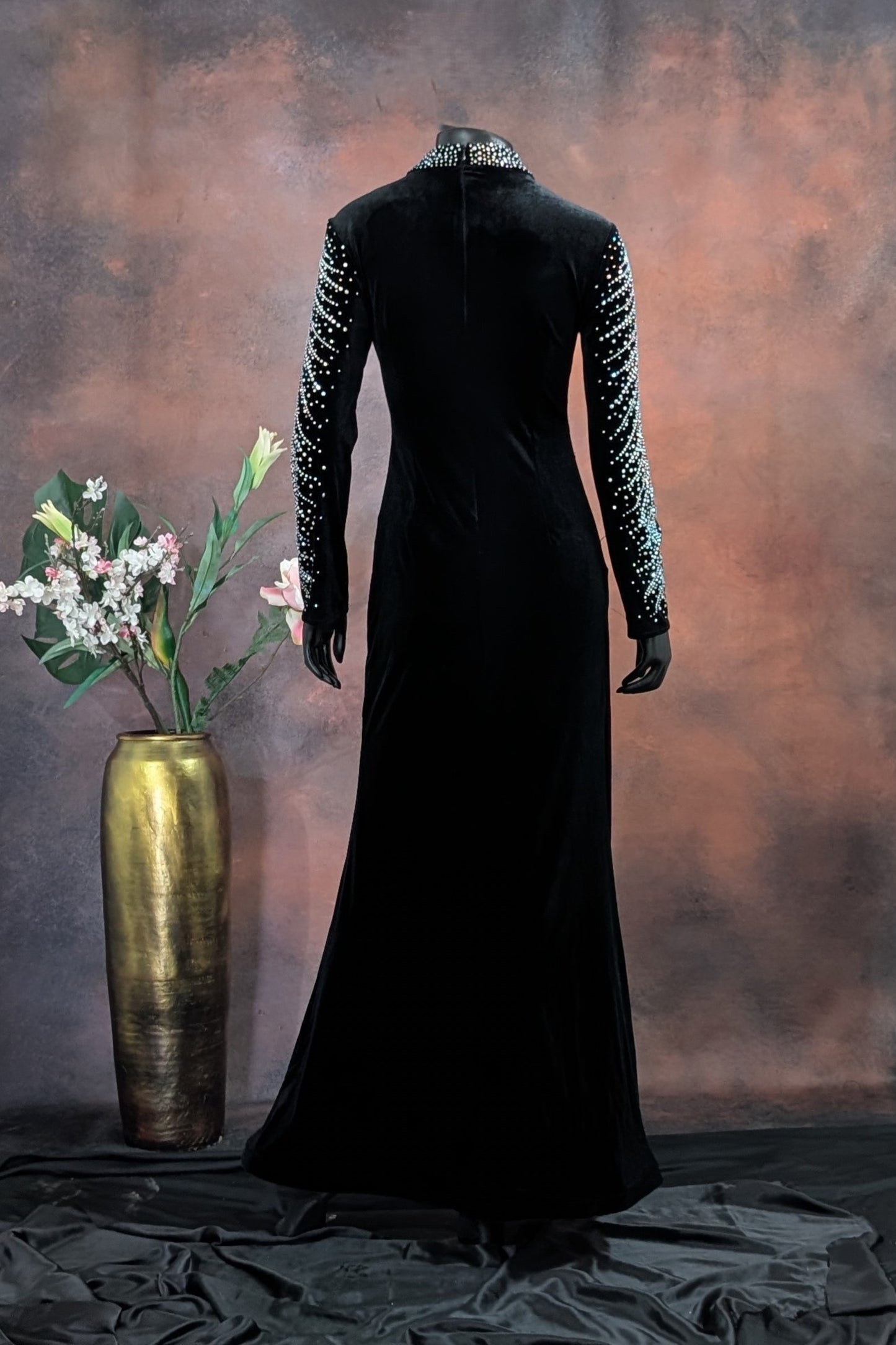 Black Velvet Embellished High Neck Gown