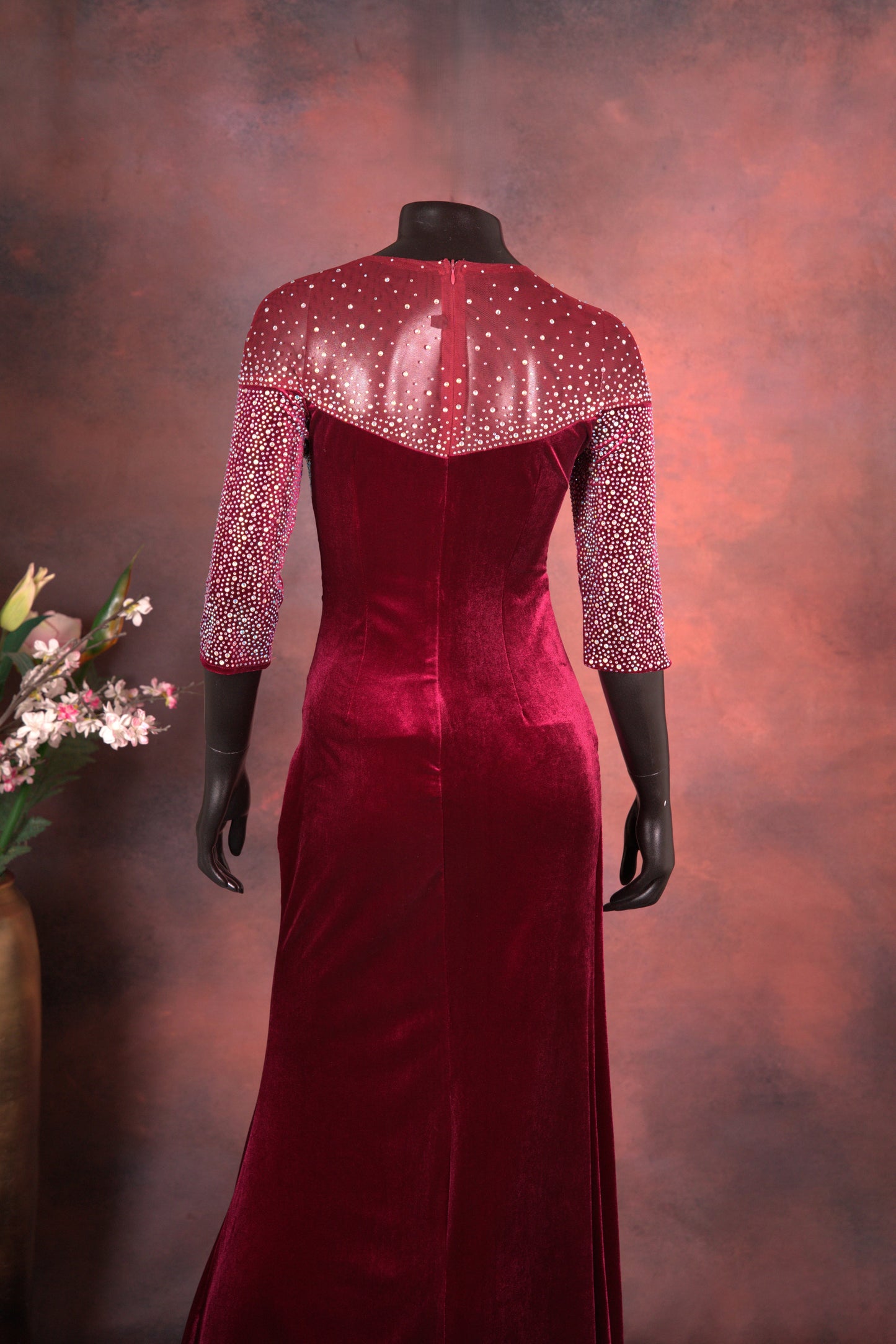 Wine Velvet Embellished Gown