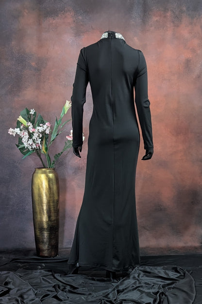 Black Ruched Evening Gown with Statement Neckline