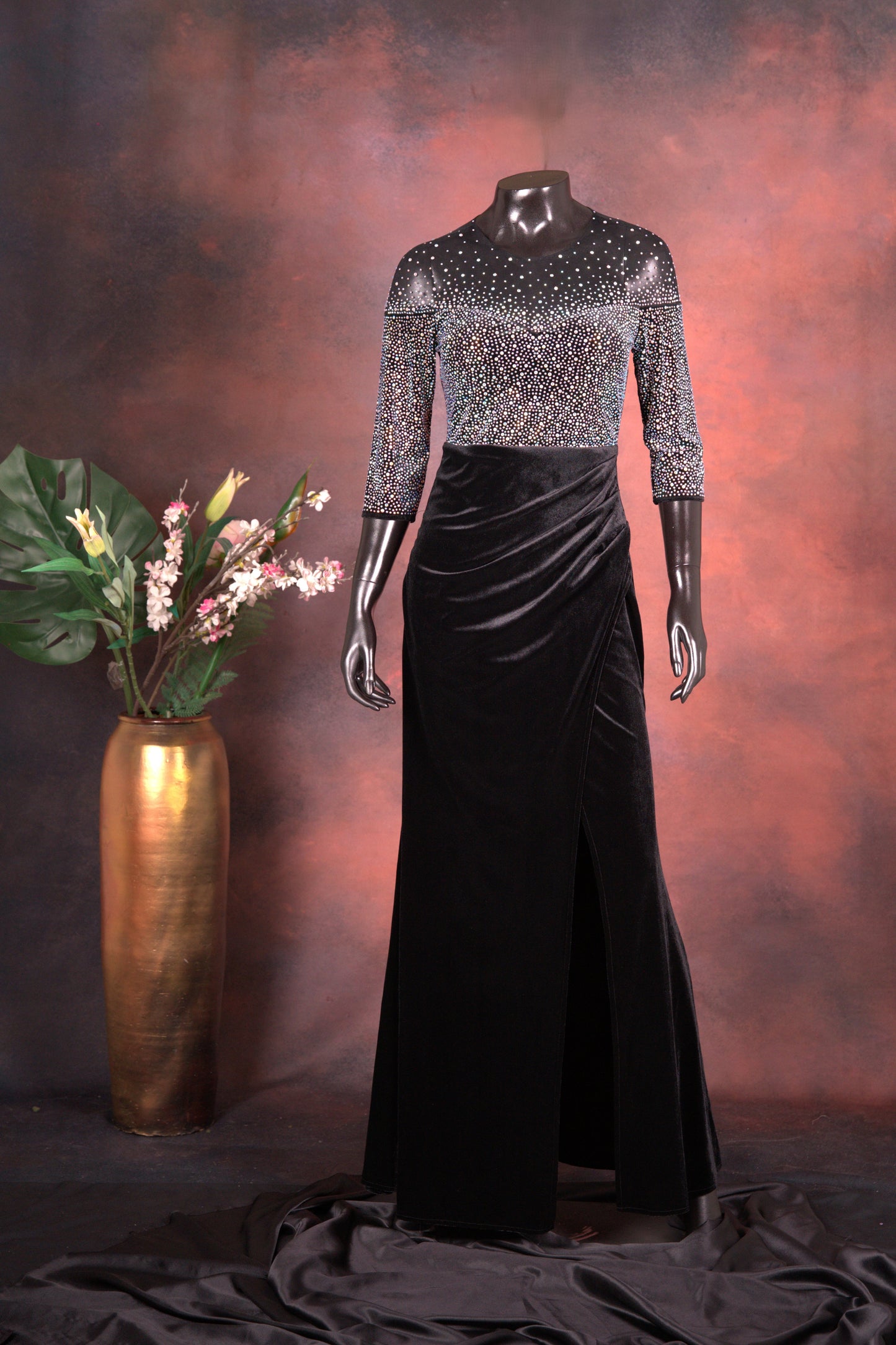 Black Velvet Embellished Gown