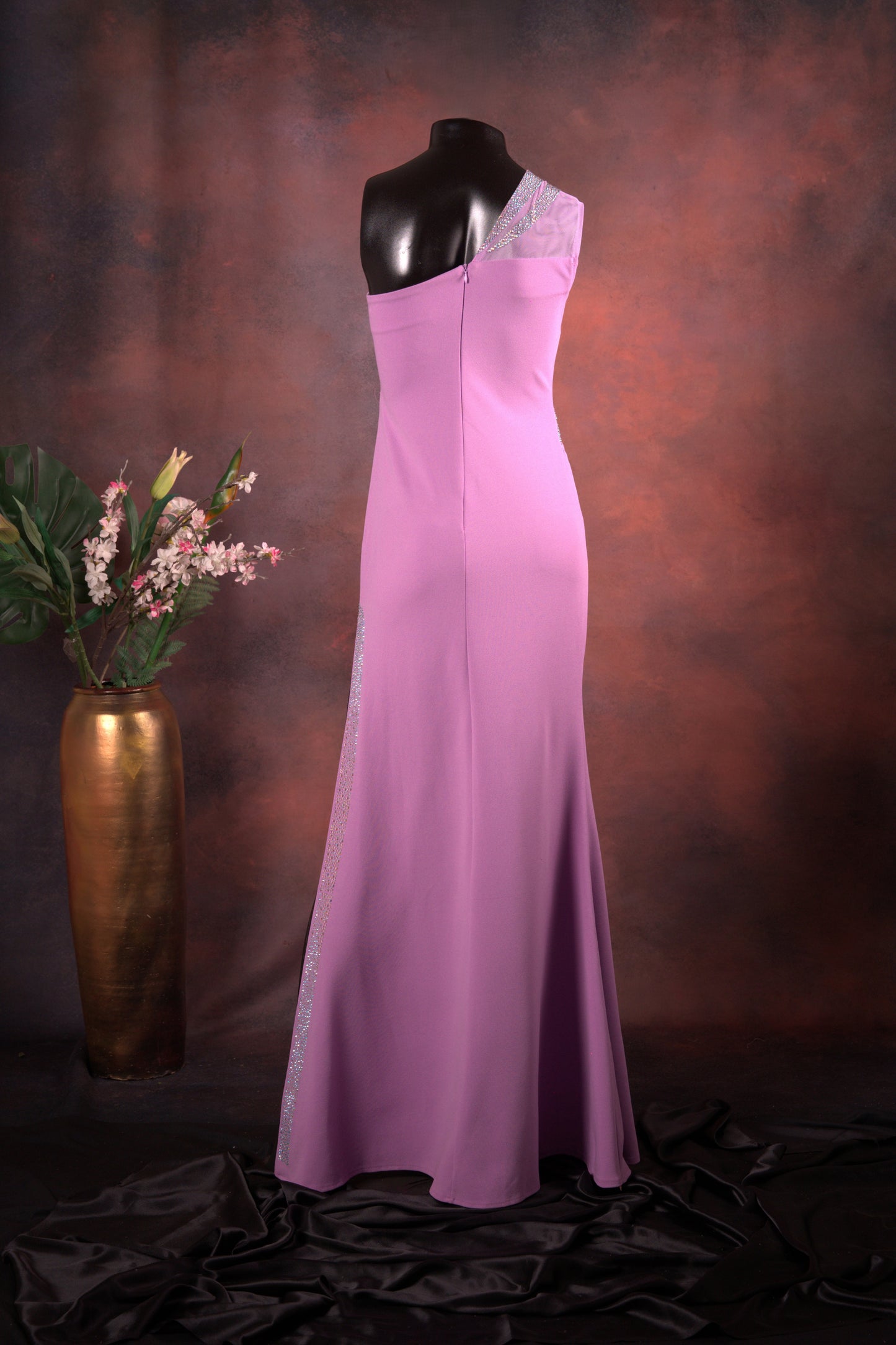Lilac One-Shoulder Crystal Trim Gown