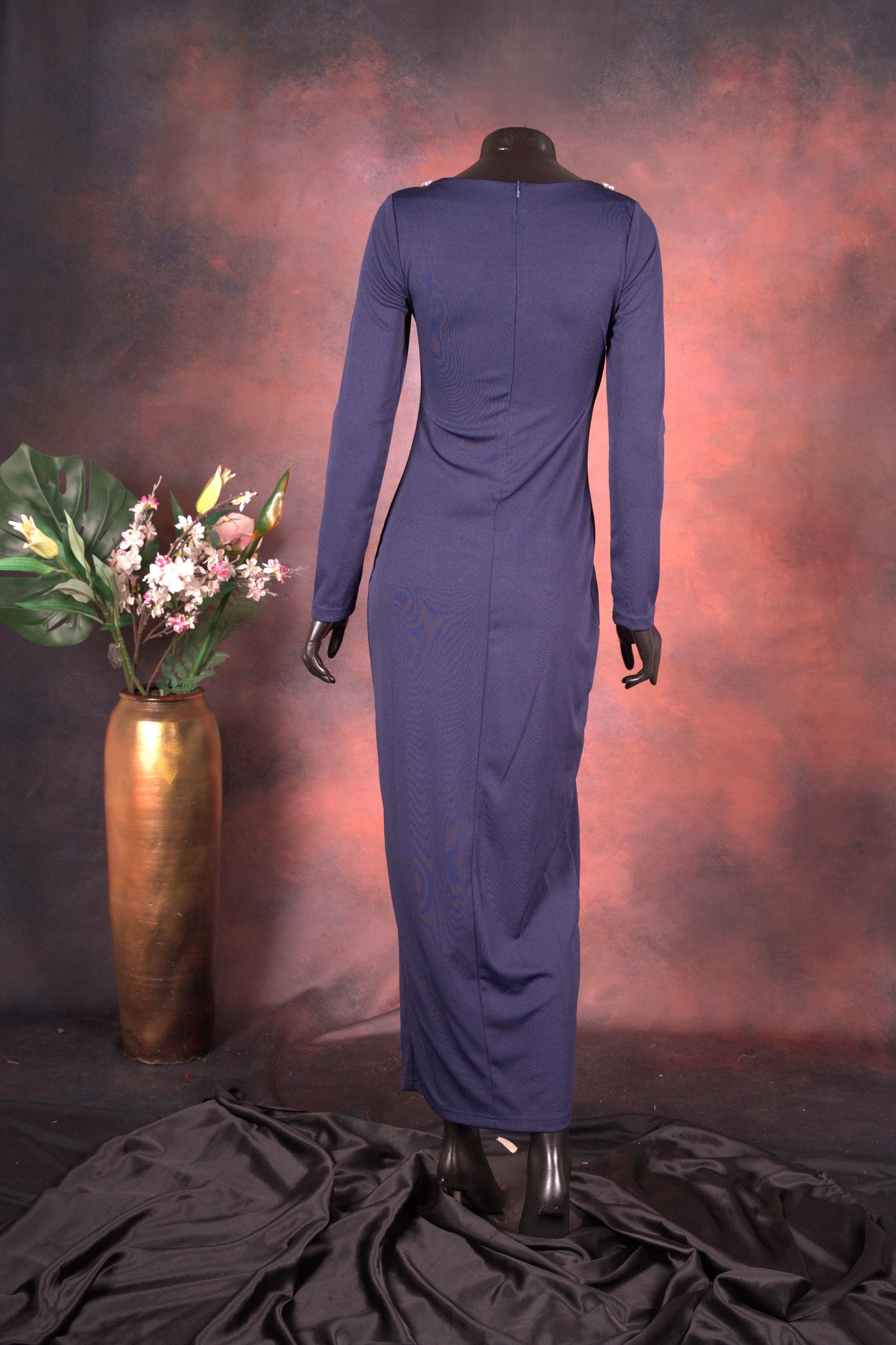 Navy Blue Crystal Embellished Gown
